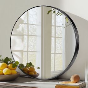 28" Wall Round Mirror with Crystal Clear Reflection, Convenient Hanging Hooks, and Premium Aluminum Alloy Construction, Black