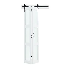 Bifold Barn Door, 36" x 84", MDF with Tempered Glass Bi-Fold Sliding Closet Doors, Hardware Kit Included, Space-Saving Design