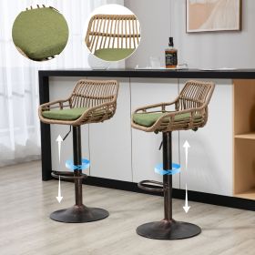 Modern Swivel Bar Stools Set of 2 Adjustable Counter Height Chairs with Footrest for Kitchen, Dining Room (Green)