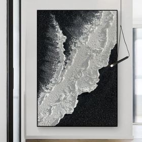 Modern Abstract handpainted large size wholesale product ocean seaside thick grey and black Oil painting Simple Design Wall Art (size: 50x70cm)